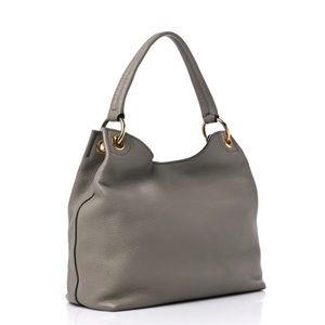 Prada Hobo Shoulder Bag Embossed Logo Vitello Phenix Gray Leather Bag